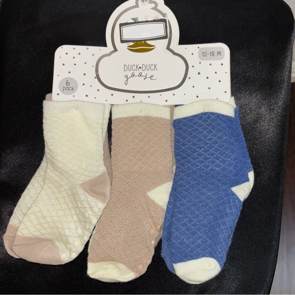 Duck Duck Goose Kids' Cozy Socks 6-Pack - Cream, Tan, and Blue
